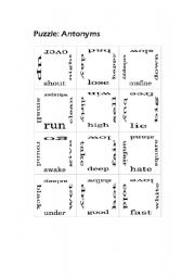 English Worksheet: Puzzle: Antonyms