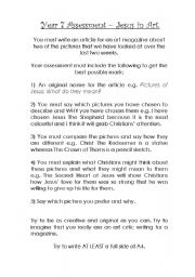 English Worksheet: Year 7 Assessment of Module - Jesus in Art