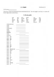 English Worksheet: 体/ Body parts