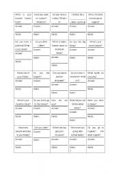 English Worksheet: Get to Know You Interview Bingo