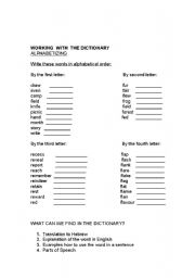 English Worksheet: working with a dictionary