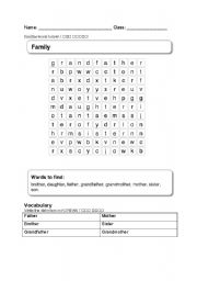 English Worksheet: family vocab crossword