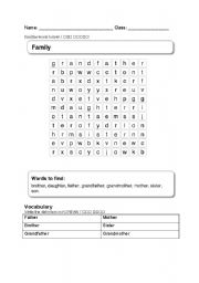 English worksheet: family vocab crossword