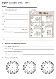 English Worksheet: daily routines and time
