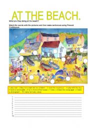 English Worksheet: WHAT ARE THEY DOING AT THE BEACH?