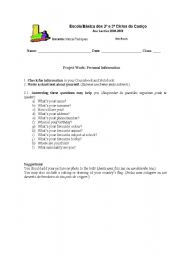 English worksheet: Personal Information - Project work