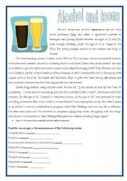 English Worksheet: Alcohol and teens