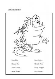 English Worksheet: colour the monster