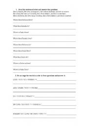 English Worksheet: Where does...live?