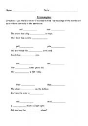 English Worksheet: Homonyms