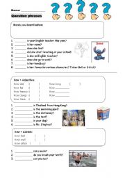 English worksheet: Questions phrases