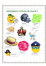 English Worksheet: PICTIONARY ON DIFFERENT TYPES OF HATS 2