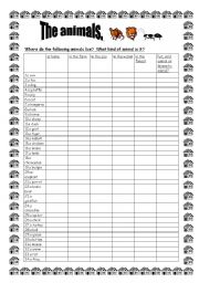 English worksheet: The animals