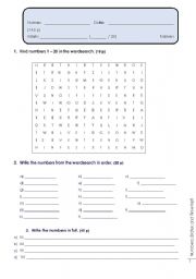 English Worksheet: Numbers, dates and time test