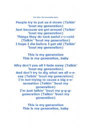 English worksheet: my generation