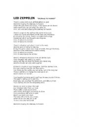 English worksheet: stairway to heaven blank + full lyrics (2sheets)