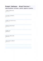 English Worksheet: present contiuos and mixed tensen