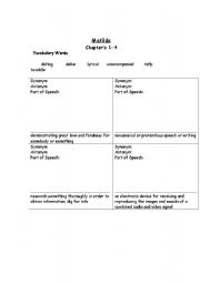 English Worksheet: Matilda Unit Chs 1-4