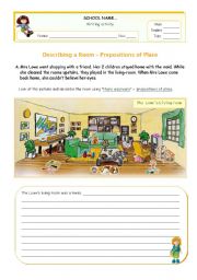 English Worksheet: Describing a messy living-room   using There was/ There were + Prepositions of place