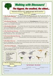 English Worksheet: Walking with Dinosaurs! grammar and vocabulary activity set parts 2 and 3 with keys