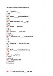 English Worksheet: Beginner general test