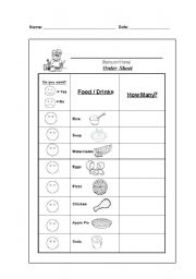 English worksheet: Food Vocabulary (restaurant order sheet)