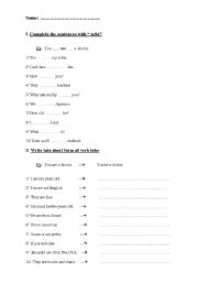 English worksheet: The present simple of verb to be