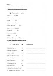 English Worksheet: The present simple of verb to be
