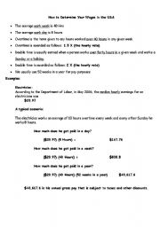 English Worksheet: How to Determine Your Wages in the USA