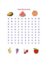 English worksheet: Fruits Word Search