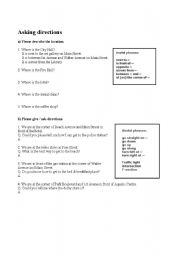 English worksheet: Asking directions with map