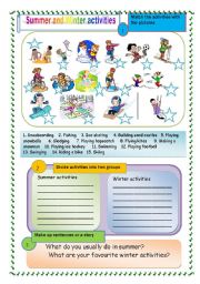 English Worksheet: Summer and Winter activities 