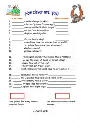 English Worksheet: How Clever are you?  General Knowledge + Do Does 
