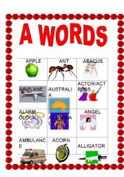 English worksheet: ALPHABET: A WORDS