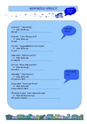 English Worksheet: indirect speech