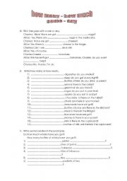 English Worksheet: how many- how much