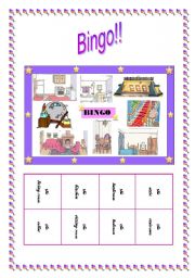 English Worksheet: Bingo game about the rooms of a house