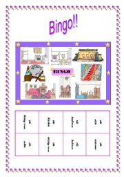 English worksheet: Bingo game about the rooms of a house