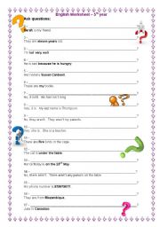 English worksheet: Asking questions - 5th year