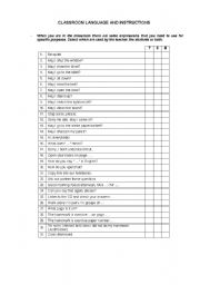 English Worksheet: Classroom Language and Instructions