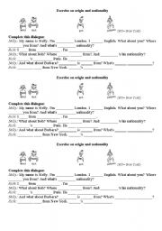 English worksheet: origin and nationality