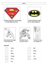 English Worksheet: Colors superheros