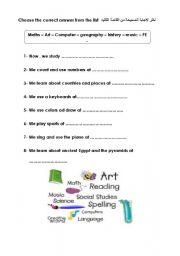 English worksheet: school subjects