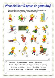 English Worksheet: What did Bart Simpson do yesterday?