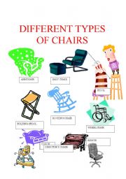 English Worksheet: PICTIONARY: DIFFERENT TYPES OF CHAIRS