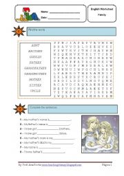 English Worksheet: Family Worksheet 