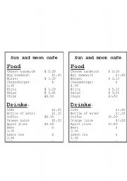 English worksheet: menu 