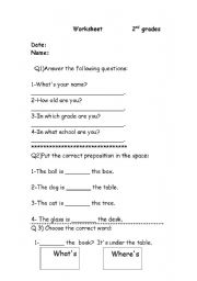 English worksheet: numbers-(whats -wheres-whos)