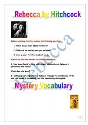 English Worksheet: Rebecca by Hitchcock + Mystery vocabulary (+ answers)