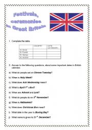 English Worksheet: Festivals, ceremonies in Great Britain